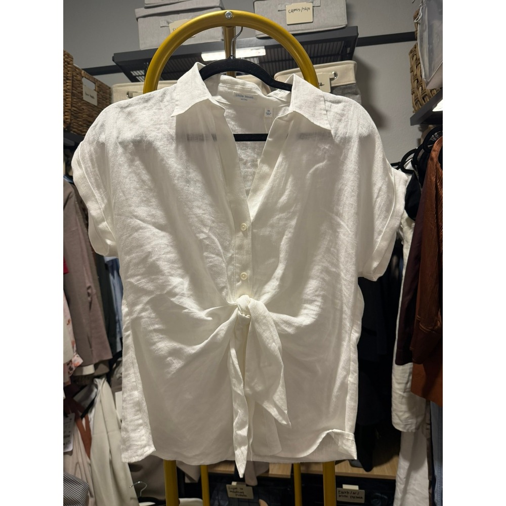 Babaton Aritzia Blueprint Bright White Front Tie Short Sleeve Shirt XS NWT 12554